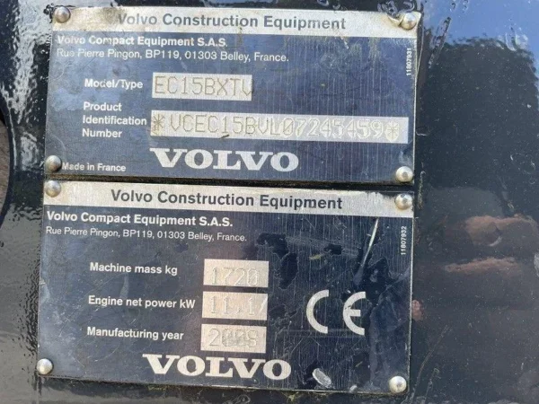 Mini Pelle Volvo EC 15 – 1,7 T – 2008